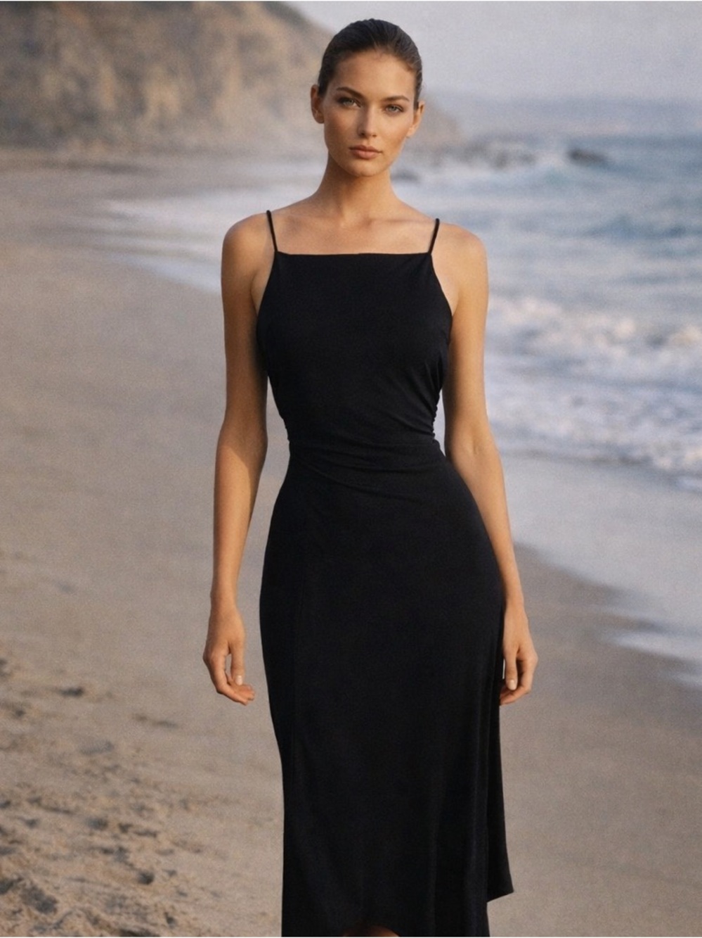 Algo Black Asymmetrical Midi Dress | Minimal 90s Style